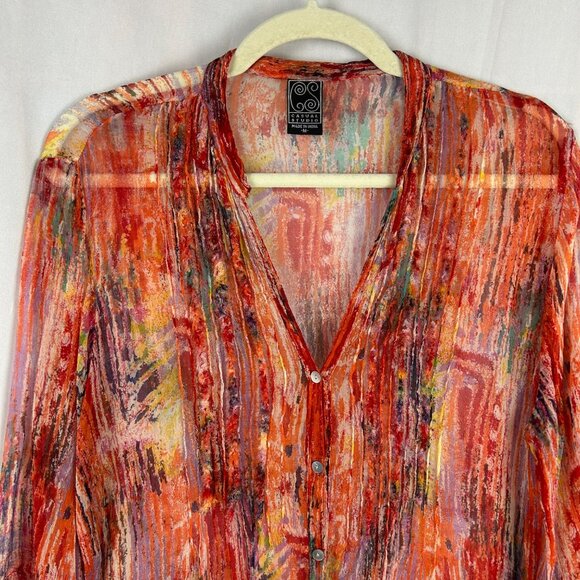 Casual Studio Abstract Blouse Women Medium Red Button Asymmetrical Boho Lagen - Picture 2 of 8